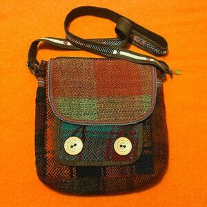 Vintage boho ethnic plaid carpet style wool crossbody bag purse NWOT